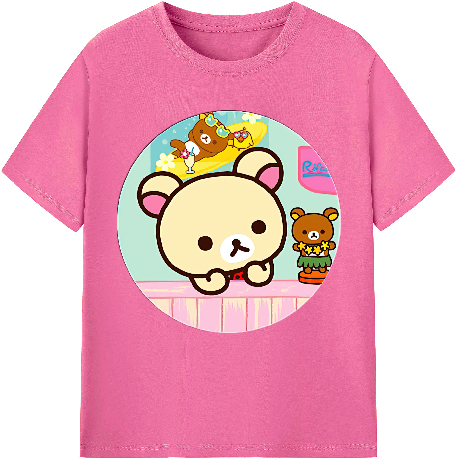 （画像用） リラックマ リラックマ キイロイトリ Rilakkuma Korilakkuma Kiiroitori レディースカジュアルプリントTシャツ（綿100％）